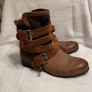Miz Mooz Brown Leather “Shane” Moto Boots with Buckle Straps EU Size 38 (US 7.5)